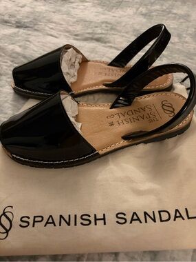 Spanish Sandal Co. - Women's Black Patent Slingback Sandals, EU 38